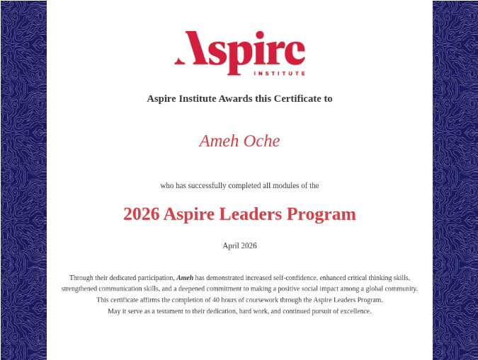 Aspire Leaders Program certificate from Aspire Institute