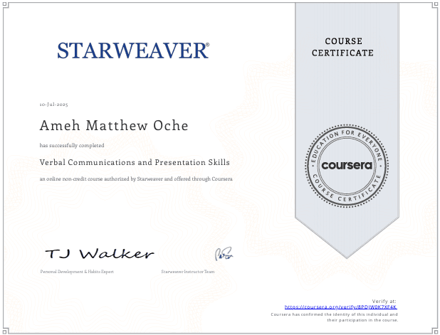 Verbal Communications and Presentation Skills certificate